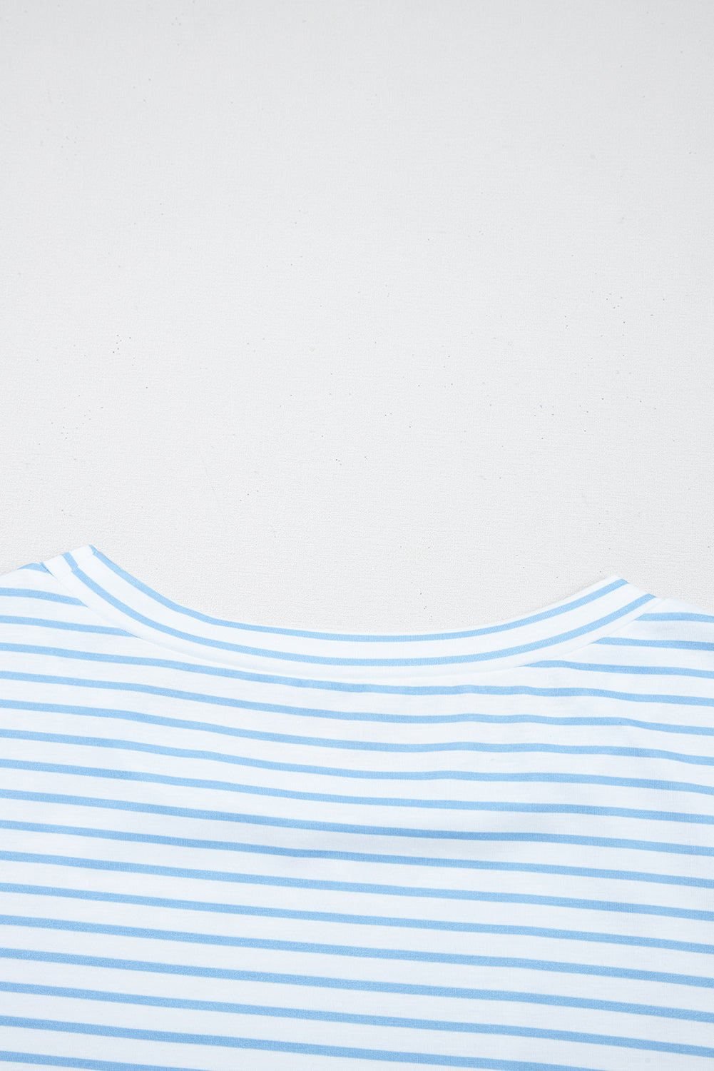 Sky Blue Stripe 3/4 Floral Puff Sleeve Patchwork Drop Shoulder Top