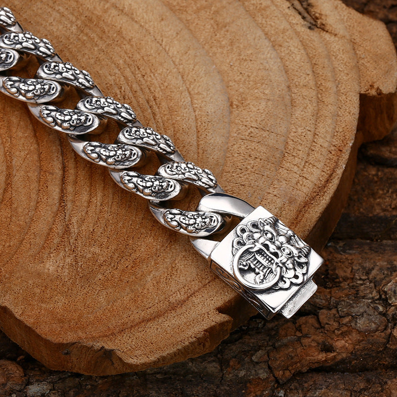 925 Sterling Silver Faucet Bracelet Money Drawing Pi Xiu Men's Thick Type Thai Silver Vintage Distressed Trendy Unique Ornament