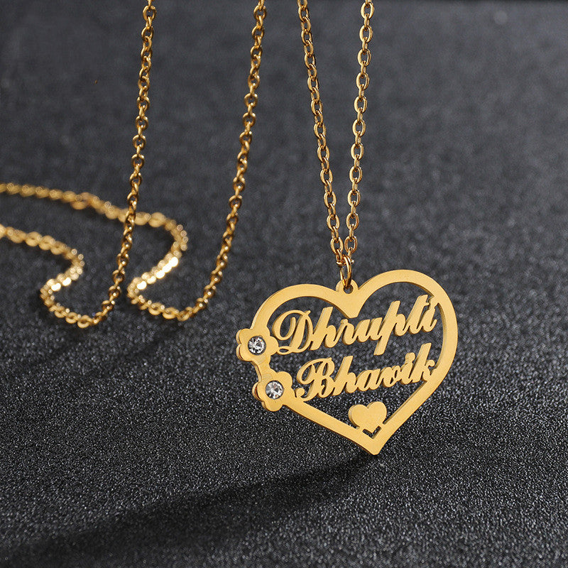 Titanium Steel Cut Heart-shaped Name Necklace Hollow Peach Heart With Diamonds