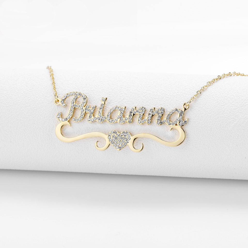 Personalized Heart Iced Out Name Necklace Butterfly Pendants