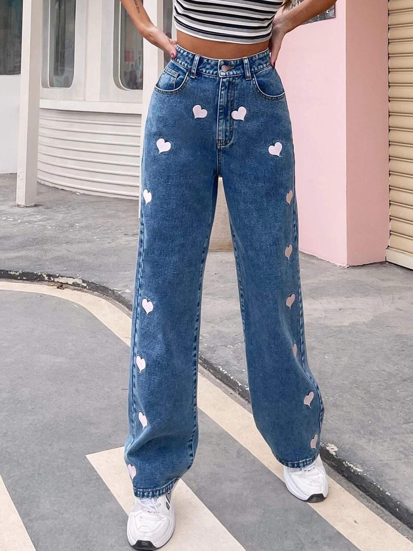 Personalized Graffiti Print Loose Straight-leg Jeans
