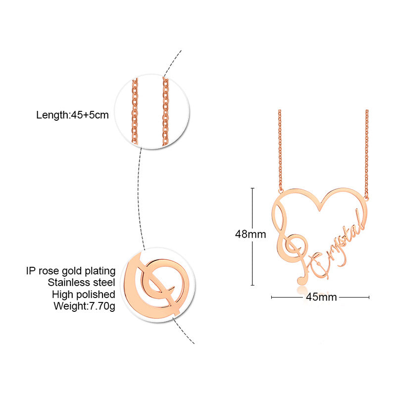 Stainless Steel Heart Pendant With Name Note DIY English Letters Personalized Women's Necklace