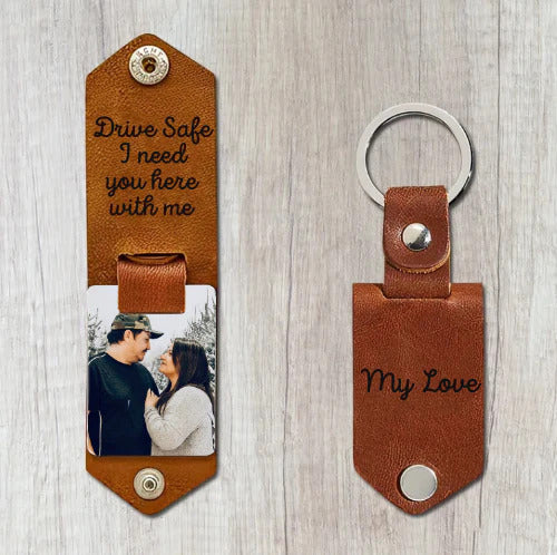 Leather Photo Frame Key Ring Hanging Buckle
