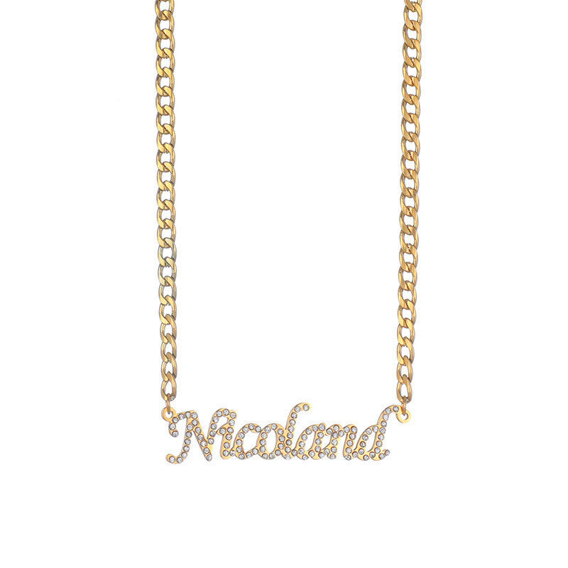 DIY One Piece Cut Name Jewelry Letter Zircon Diamond Necklace