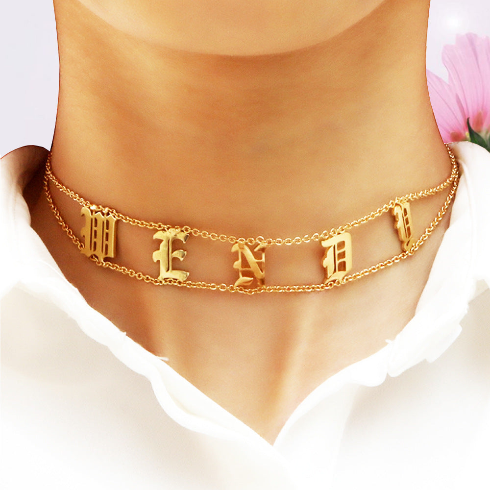 Titanium Steel Old English Letter Name Necklace