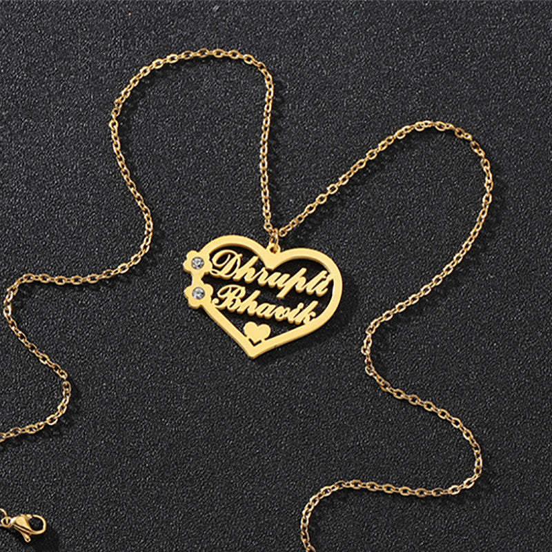 Titanium Steel Cut Heart-shaped Name Necklace Hollow Peach Heart With Diamonds