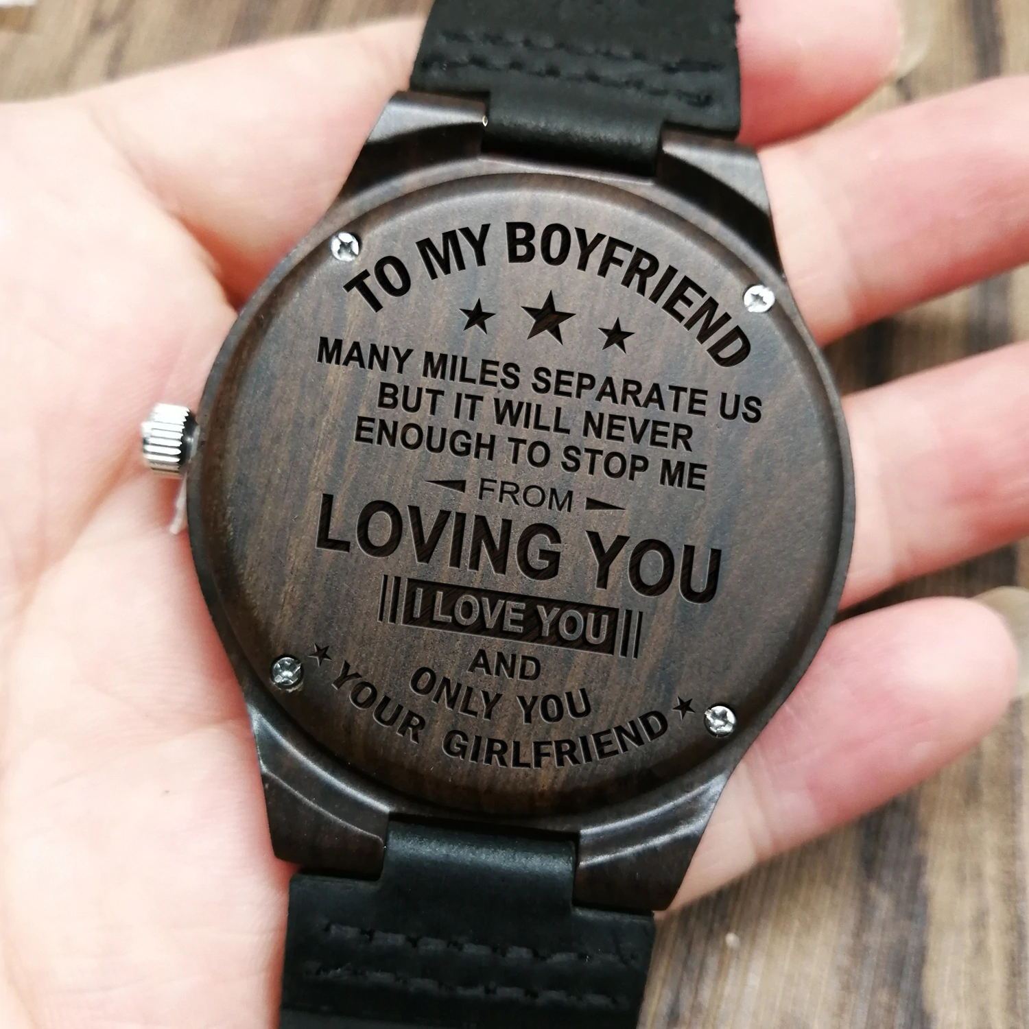 Custom carved watch with bottom cover