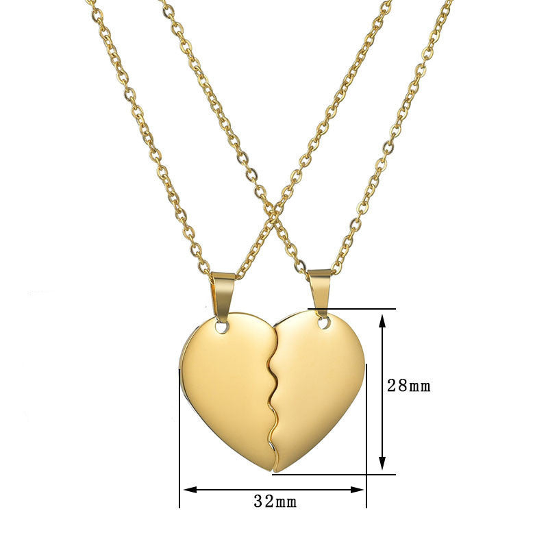 Stainless Steel Double Half Heart Puzzle Necklace
