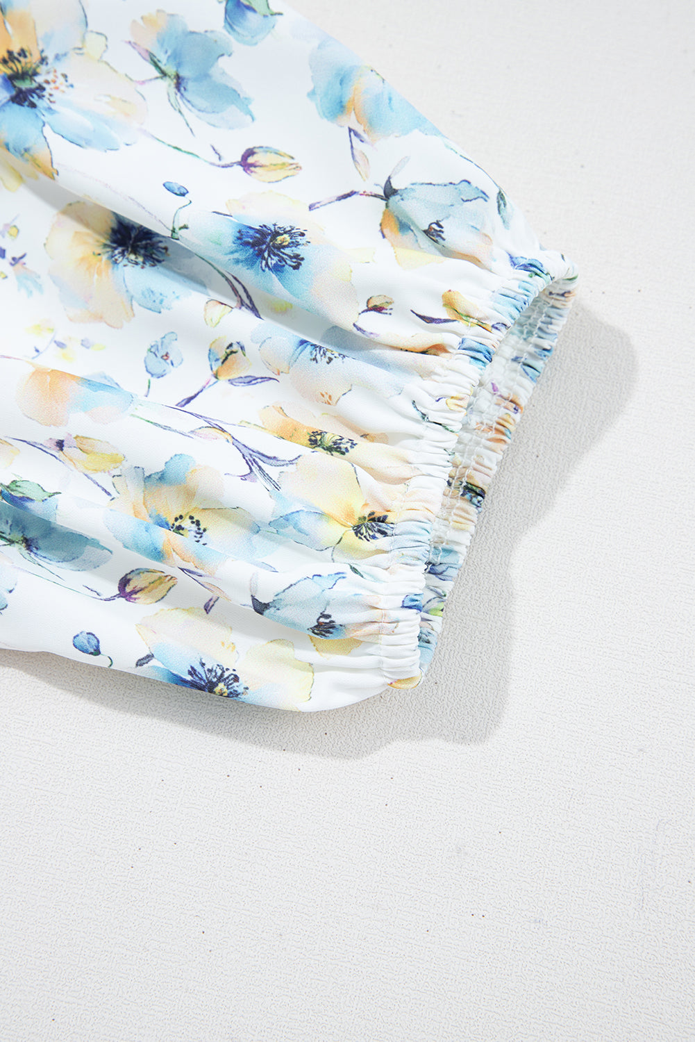 Sky Blue Stripe 3/4 Floral Puff Sleeve Patchwork Drop Shoulder Top