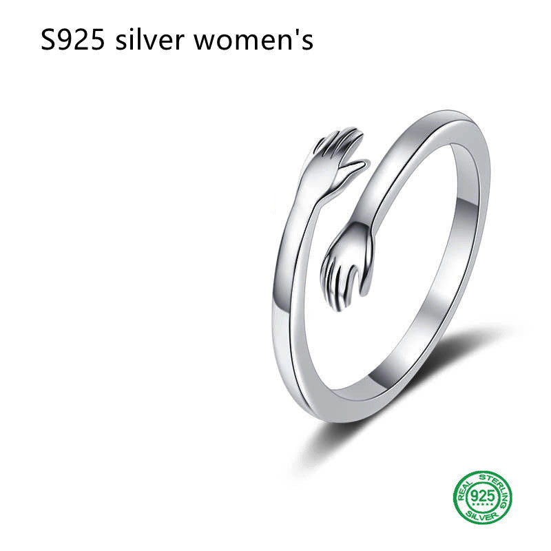 S925 Silver Hug Palm Finger Smooth Exquisite Couple Ring