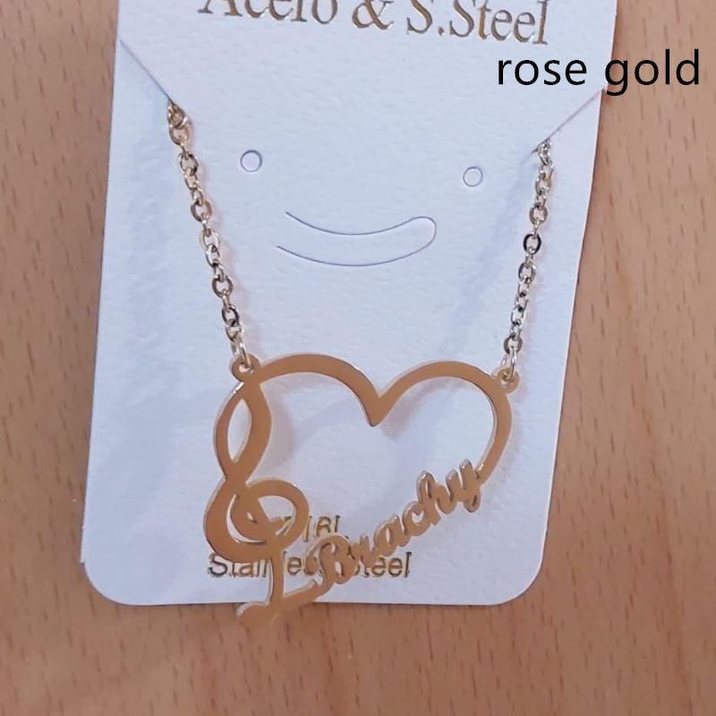 Stainless Steel Heart Pendant With Name Note DIY English Letters Personalized Women's Necklace