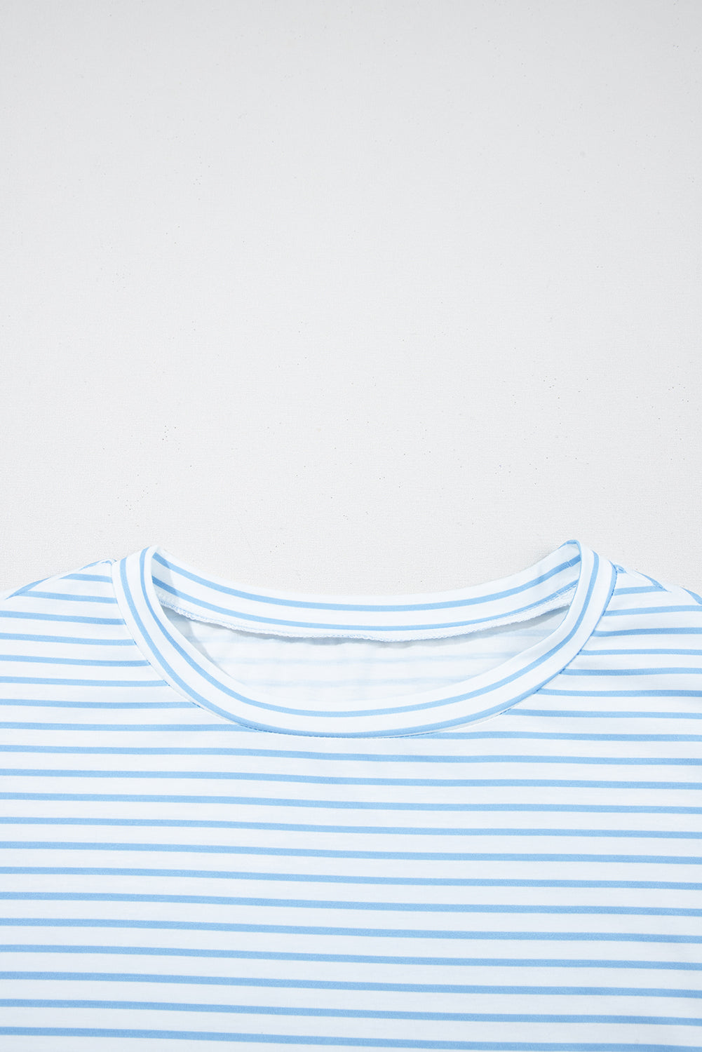 Sky Blue Stripe 3/4 Floral Puff Sleeve Patchwork Drop Shoulder Top