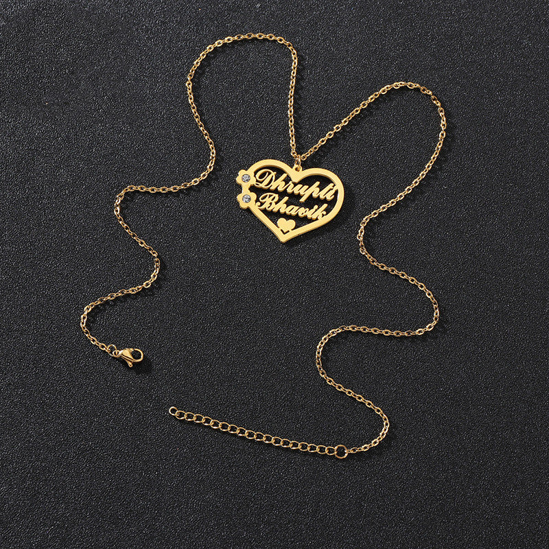 Titanium Steel Cut Heart-shaped Name Necklace Hollow Peach Heart With Diamonds