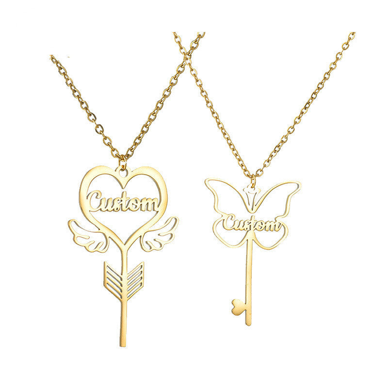 Popular Name Necklace Small Design Sense Love Butterfly Shape Key Pendant Necklace Gift