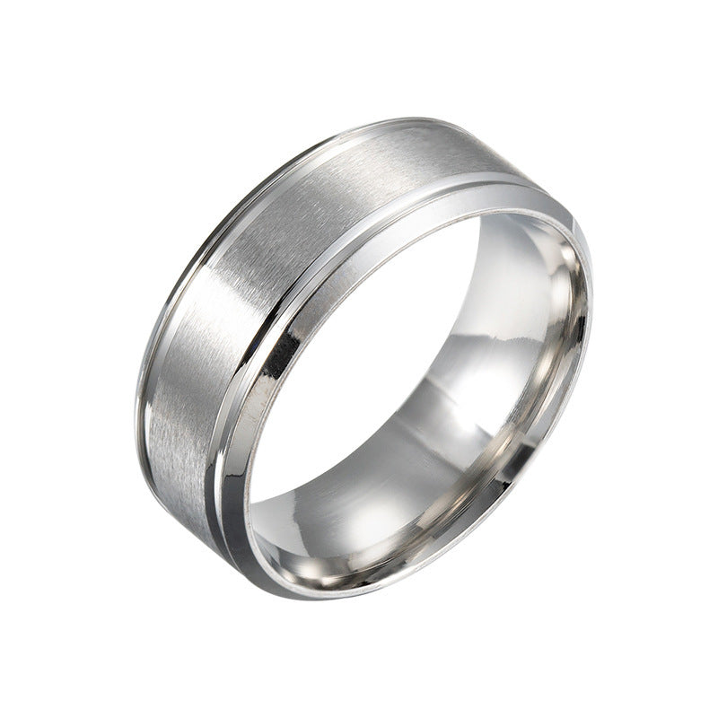361 Stainless Steel 8mm Wide Matte Double Bevel Simple Men's Ring