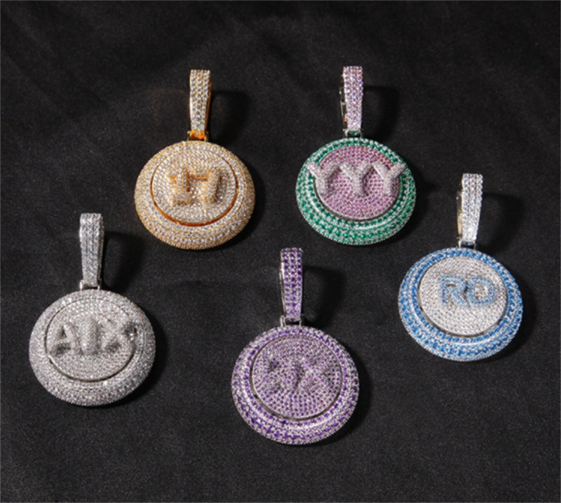 Personalized Hip Hop Custom Rotating Pendant 26 Letter Name Micro Inlaid Zircon