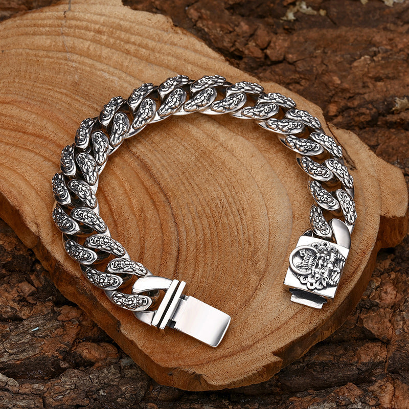 925 Sterling Silver Faucet Bracelet Money Drawing Pi Xiu Men's Thick Type Thai Silver Vintage Distressed Trendy Unique Ornament