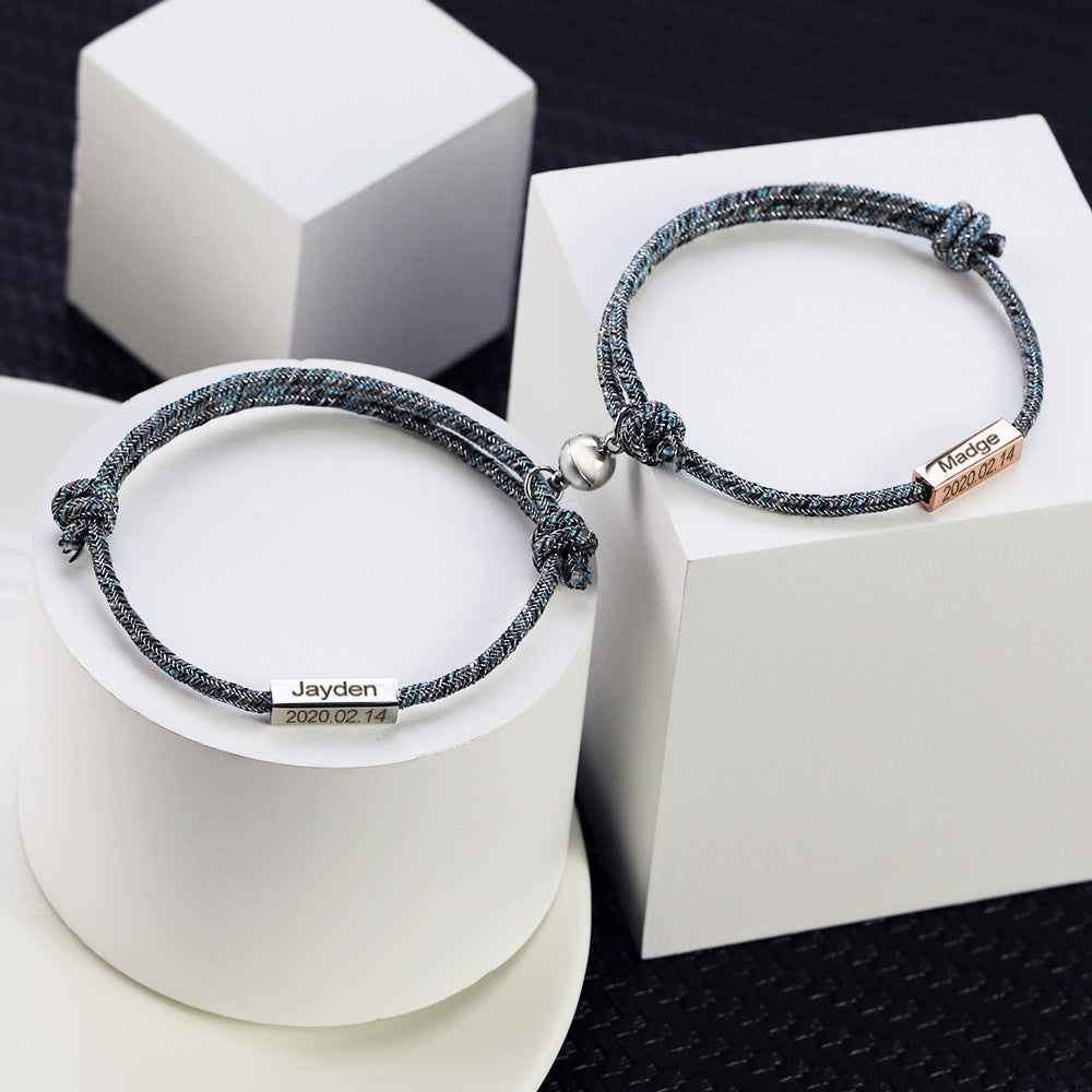 Source Letter Magnetic Weaving Couple Bracelet Bracelet Europe And America Engraved Names