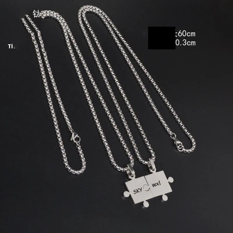A Pair Of Puzzle Lettering Commemorative Pendant Necklace