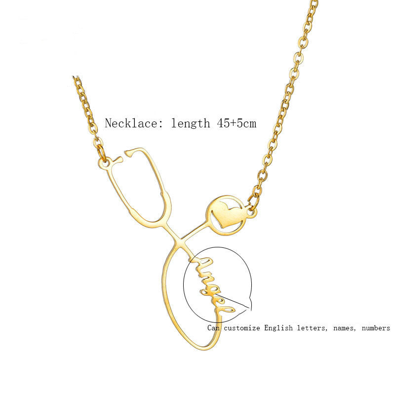 Custom Creative Stainless Steel Love Stethoscope Clavicle Chain Tide