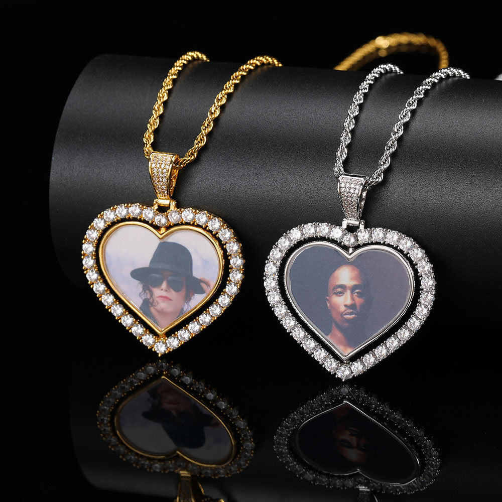 Rotating Double-sided Love Photo Pendant Necklace