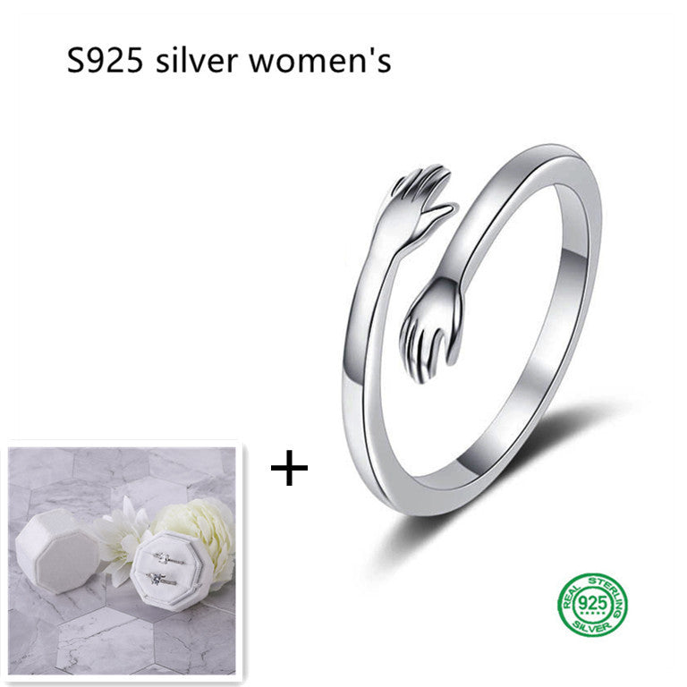 S925 Silver Hug Palm Finger Smooth Exquisite Couple Ring