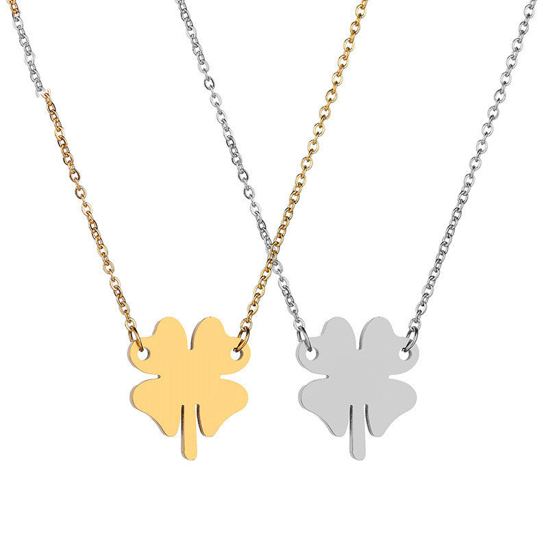 Ladies Stainless Steel Lucky Four-leaf Clover Necklace Lettering Clavicle Chain
