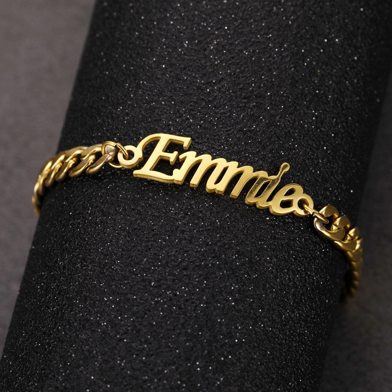 Stainless Steel 4mm Cuban Chain Custom Name Men's Classic Bracelet