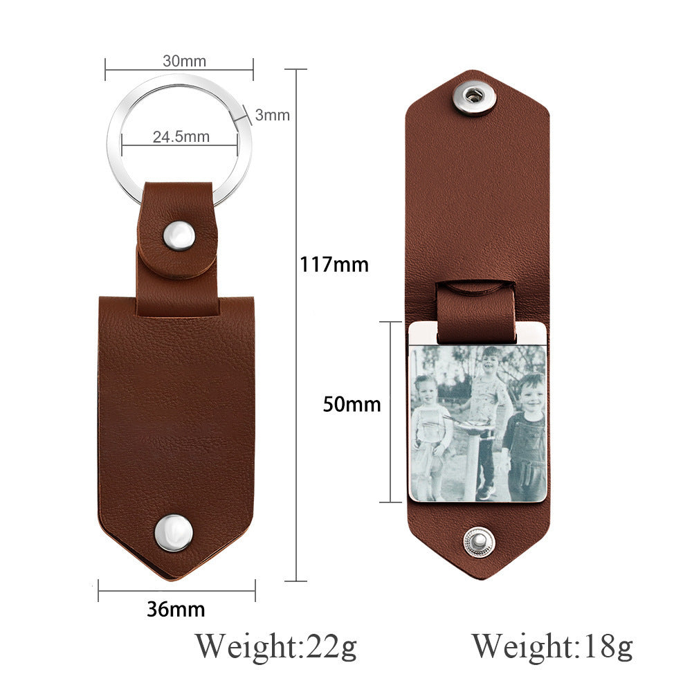 Leather Photo Frame Key Ring Hanging Buckle